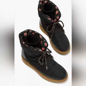Kate Spade Cocoon Black Snow Boots with Floral Design Size 8